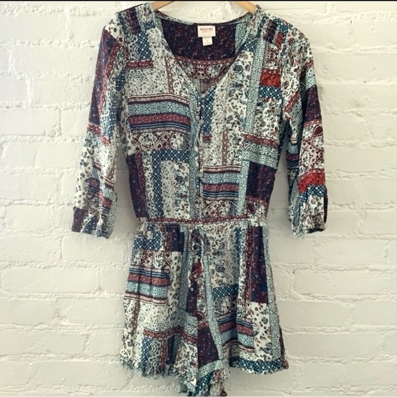 Mossimo Supply Co. Pants - Mossimo Boho Patchwork Romper Hippie Festival Beach Cottage Fairy Size Small 90s